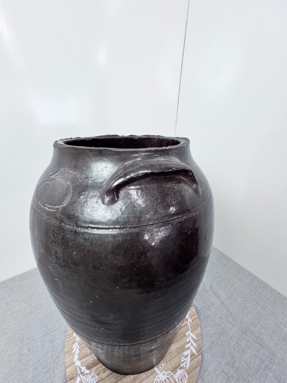 Vintage Large Brown Glazed Ceramic 5 Gal Crock Urn 17.5