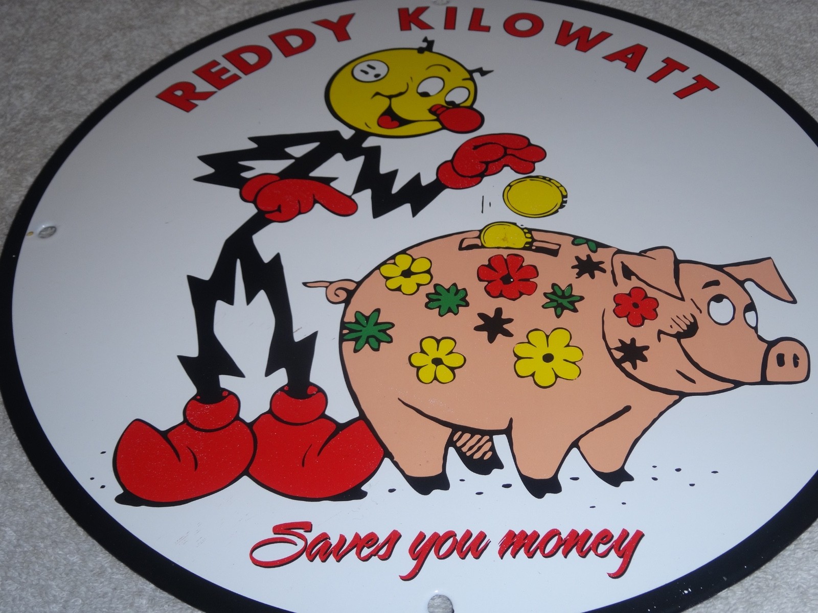 VINTAGE REDDY KILOWATT PIGGY BANK SAVES MONEY $ 12