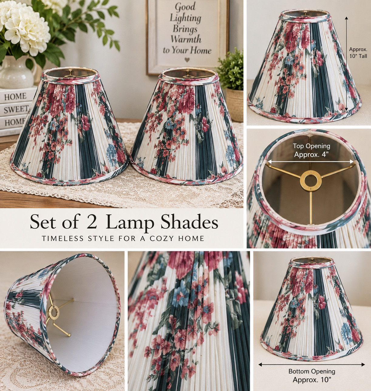 Vintage Croscill Floral Pleated Lamp Shades – Matching Pair / Set of 2