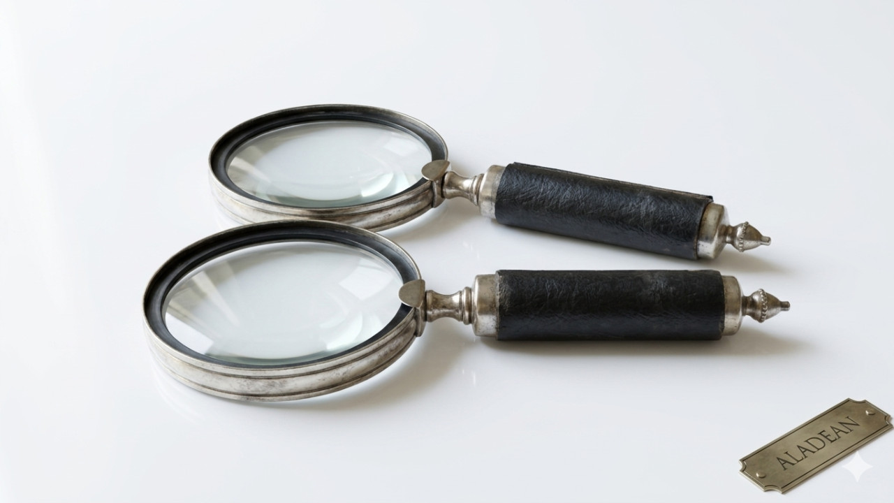 Aladean Set of 2 Antique Style Magnifying Glasses - Genuine Black Leather Handle