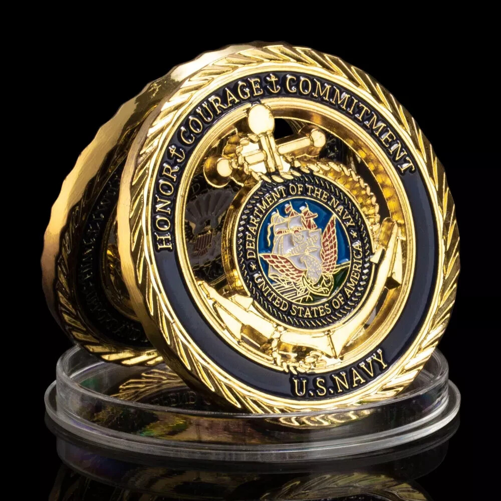 NAVY HOLLOW EMBLEM GOLD CORE VALUES MILITARY CHALLENGE COIN NAVY HOLLOW EMBLEM GOLD CORE VALUES MILITARY CHALLENGE COIN
