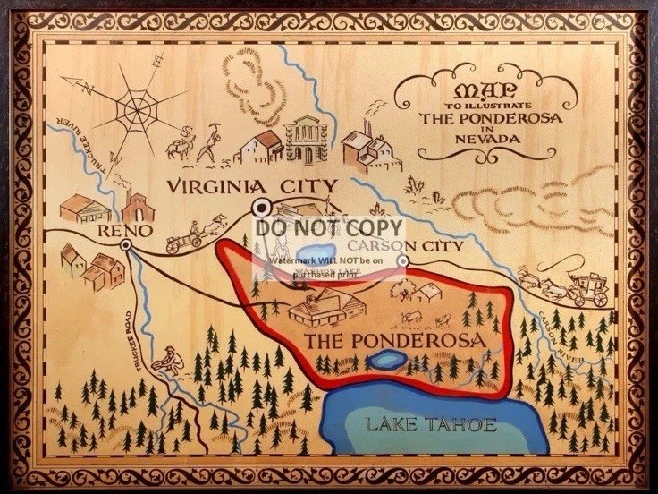 MAP OF THE PONDEROSA FROM THE TV SERIES \