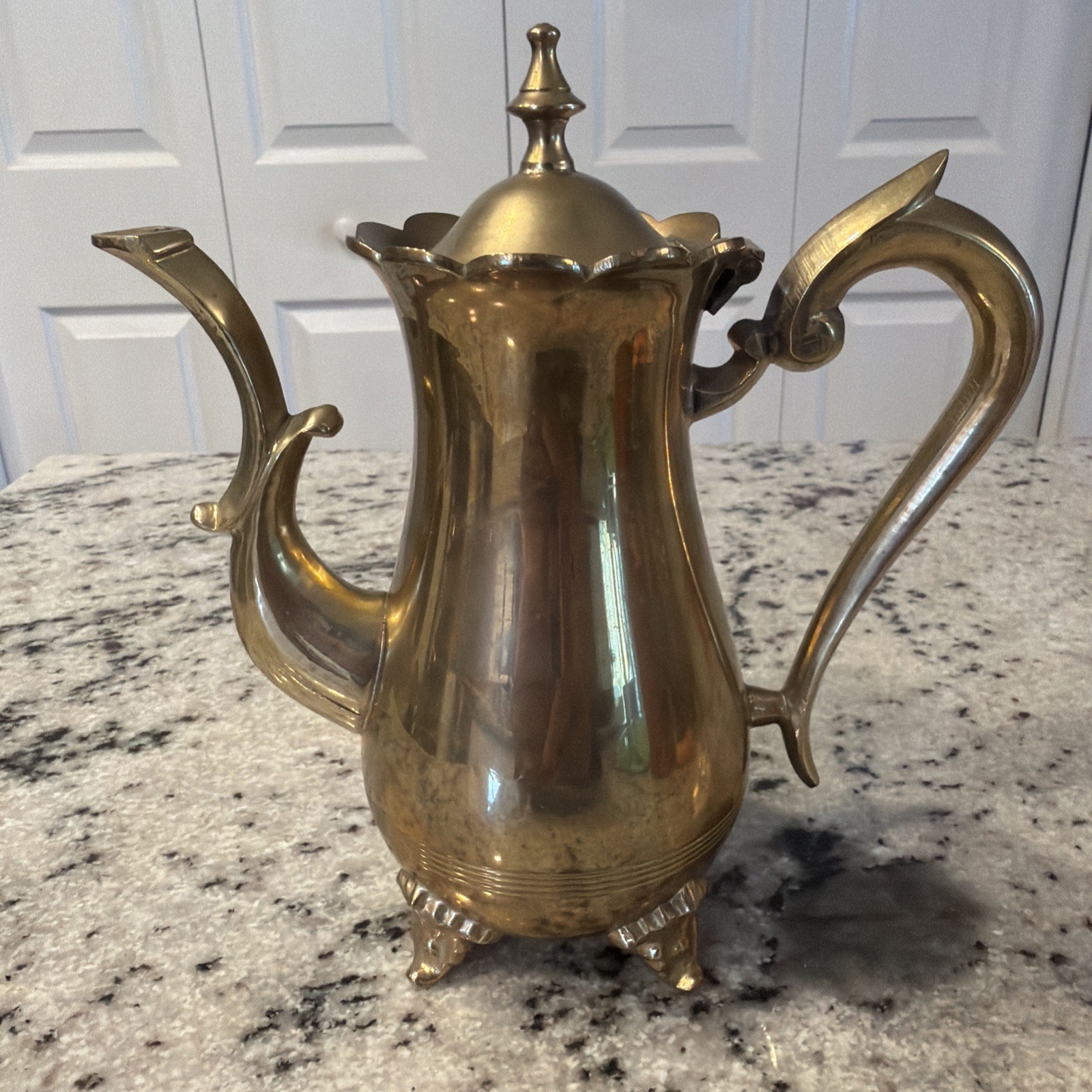 Small 6” Tall  Vintage Heavy Solid Brass Tea Pot Kettle Teapot