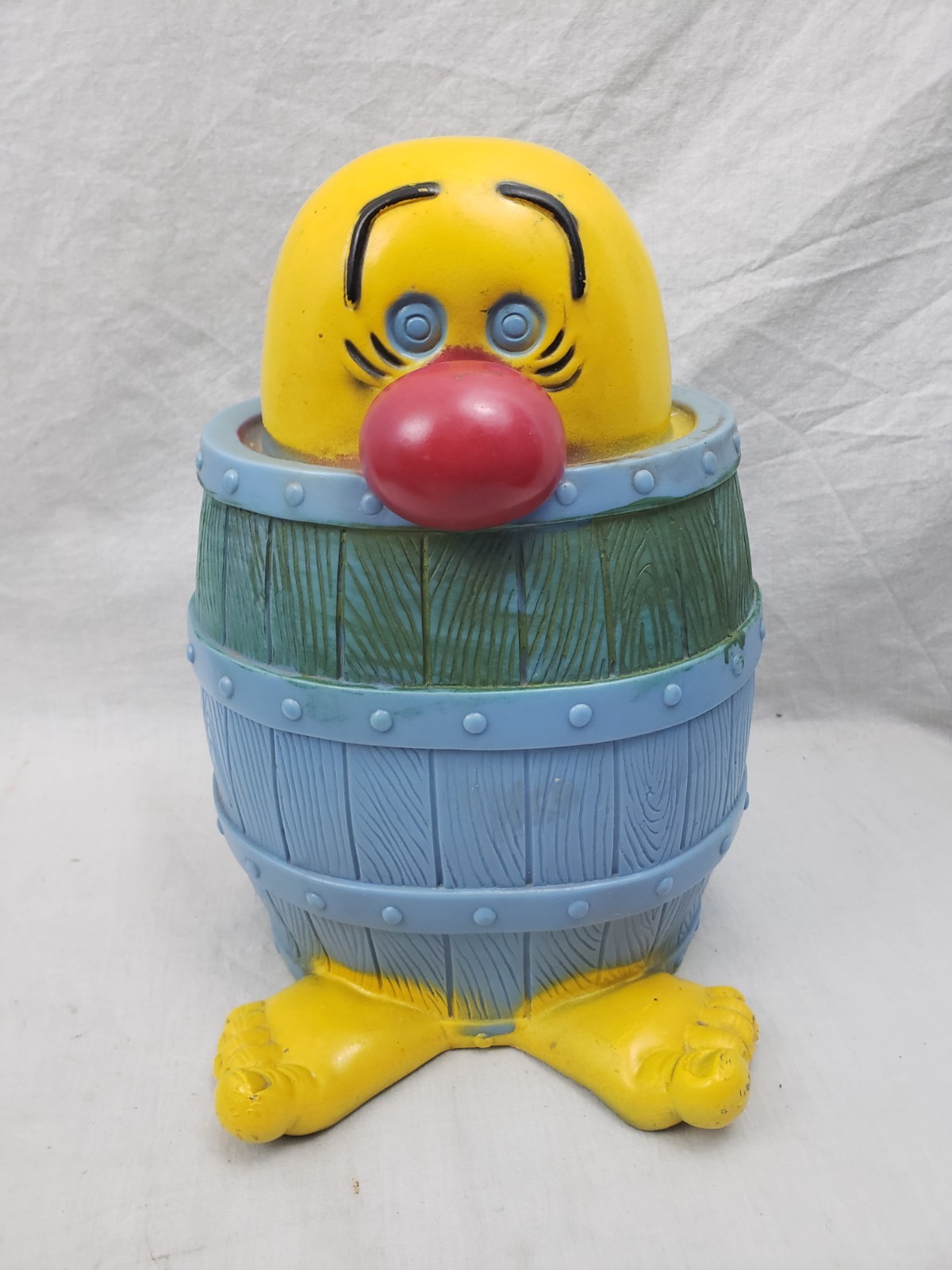 VTG 1971 KILROY PEEK-A-BOO COIN PIGGY BANK HOBO TOY BLUE YELLOW NO STOPPER 13