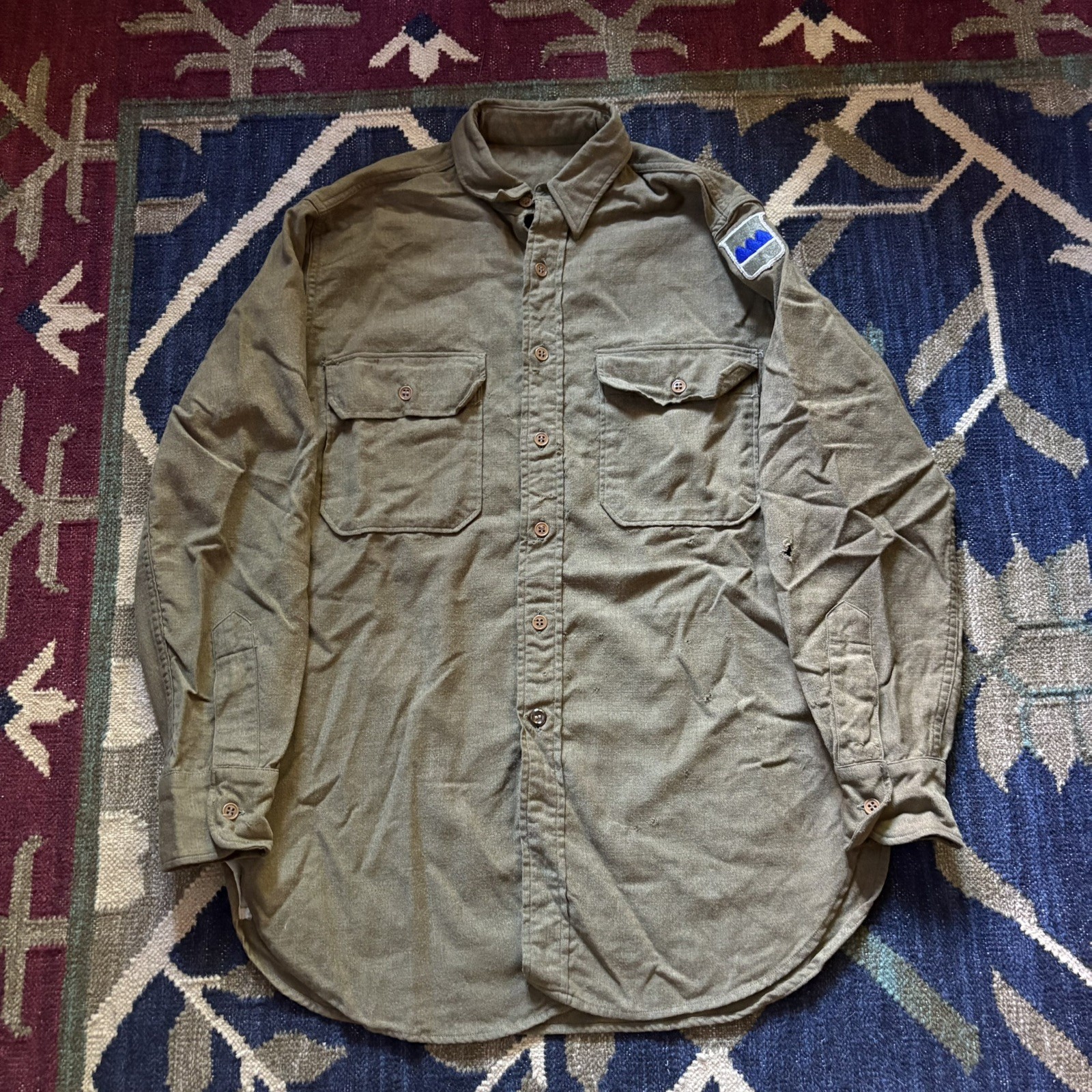 1942 Dated Men\'s Vtg WWII US Army Wool Uniform Shirt WW2 40s 15 X 33 Blue Ridge