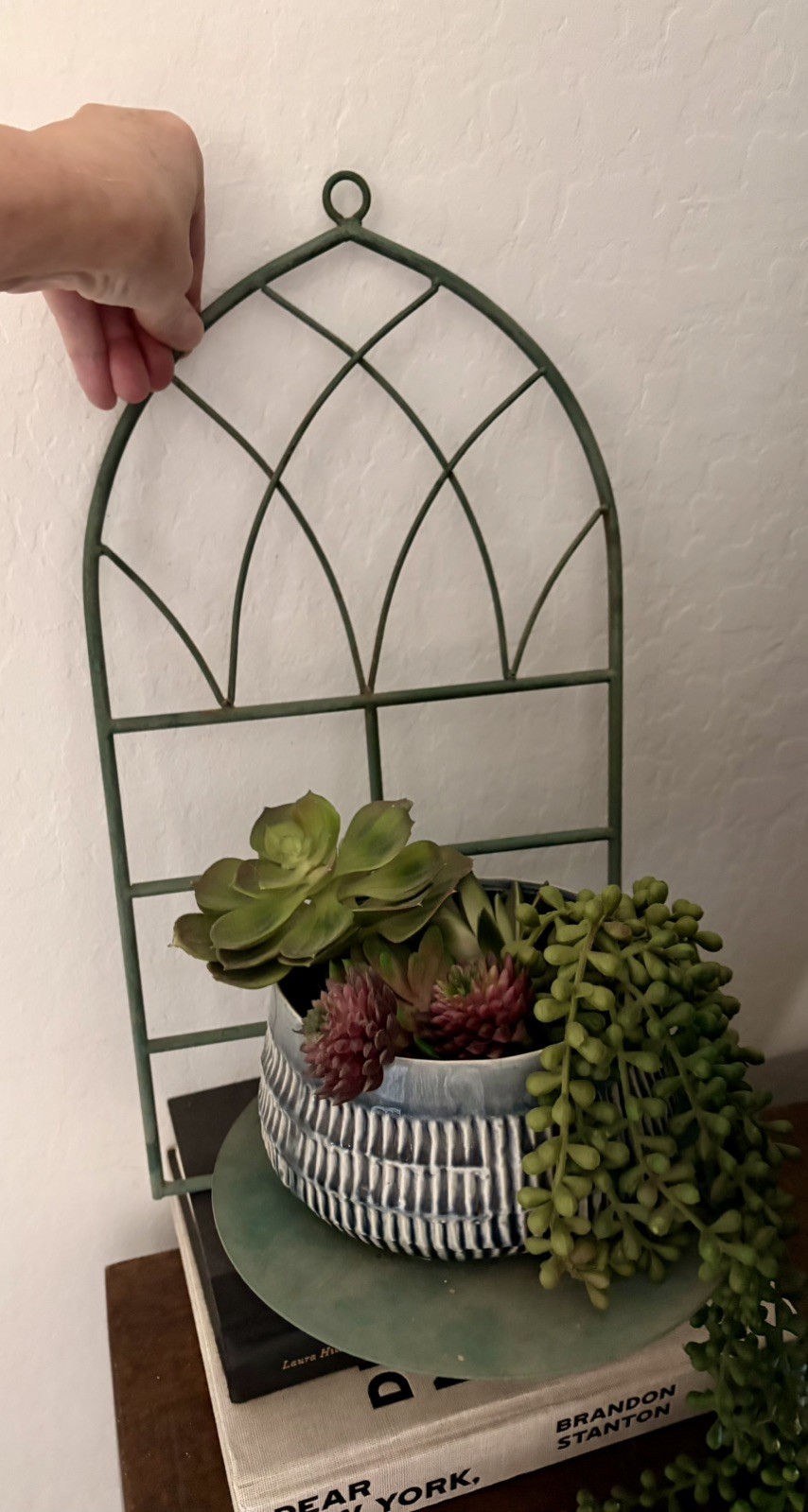 VINTAGE ORNATE CHURCH GOTH ARCHED METAL WALL DECOR WITH A FOLD DOWN CANDLE SHELF