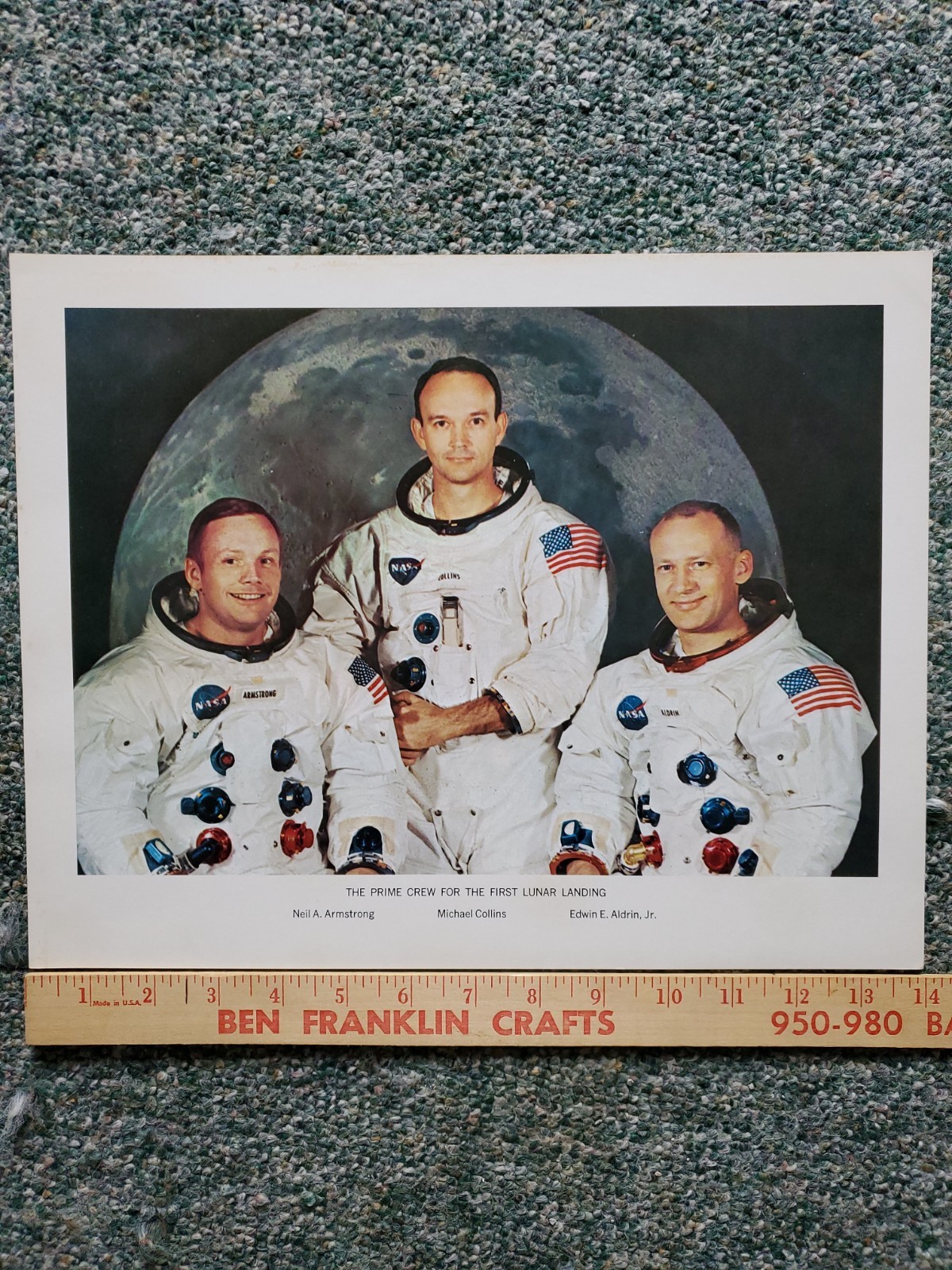 NASA CREW OF LUNAR LANDING MISSION 1969 ARMSTRONG, COLLINS,ALDRIN