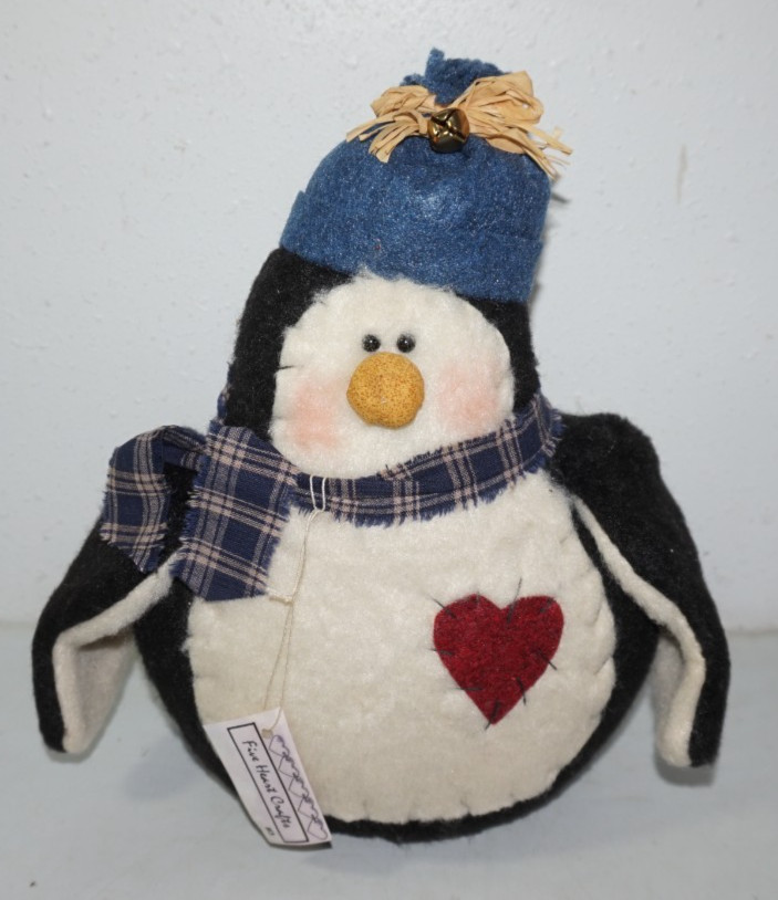 Plush Country Penguin Heart Christmas Figurine 10 1/2\