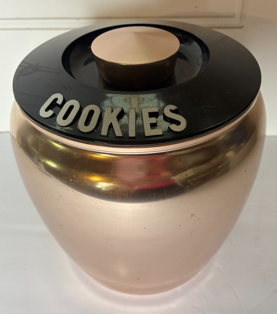 Vintage 1950s Midcentury Kromex Aluminum Cookie Jar. Vintage 1950s Midcentury Kromex Aluminum Cookie Jar.