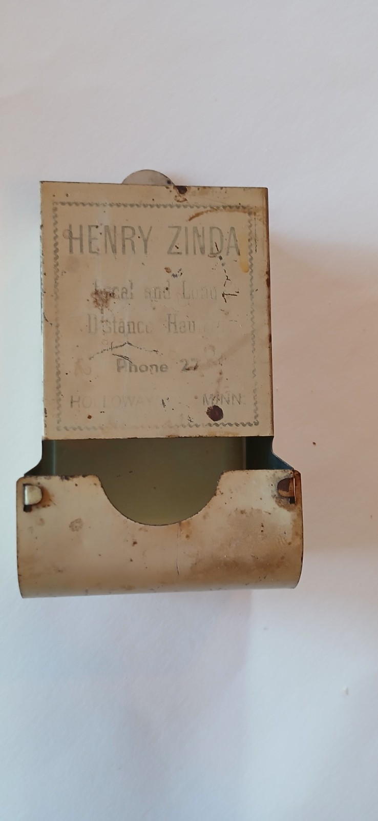 Antique Henry Zinda Vintage Match Holder, Holloway, Minn. Antique Henry Zinda Vintage Match Holder, Holloway, Minn.