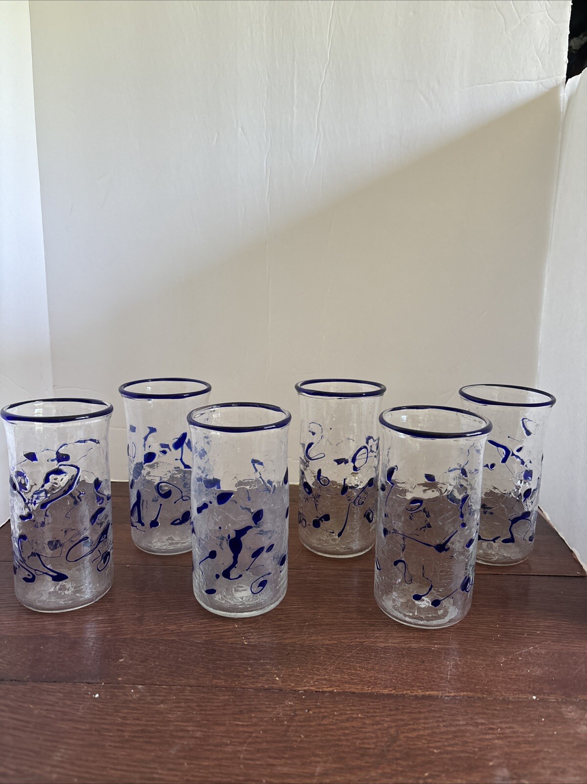 Charles Miner-Tesuque Glass Works 6 Art Glass Tumblers Blue 6\