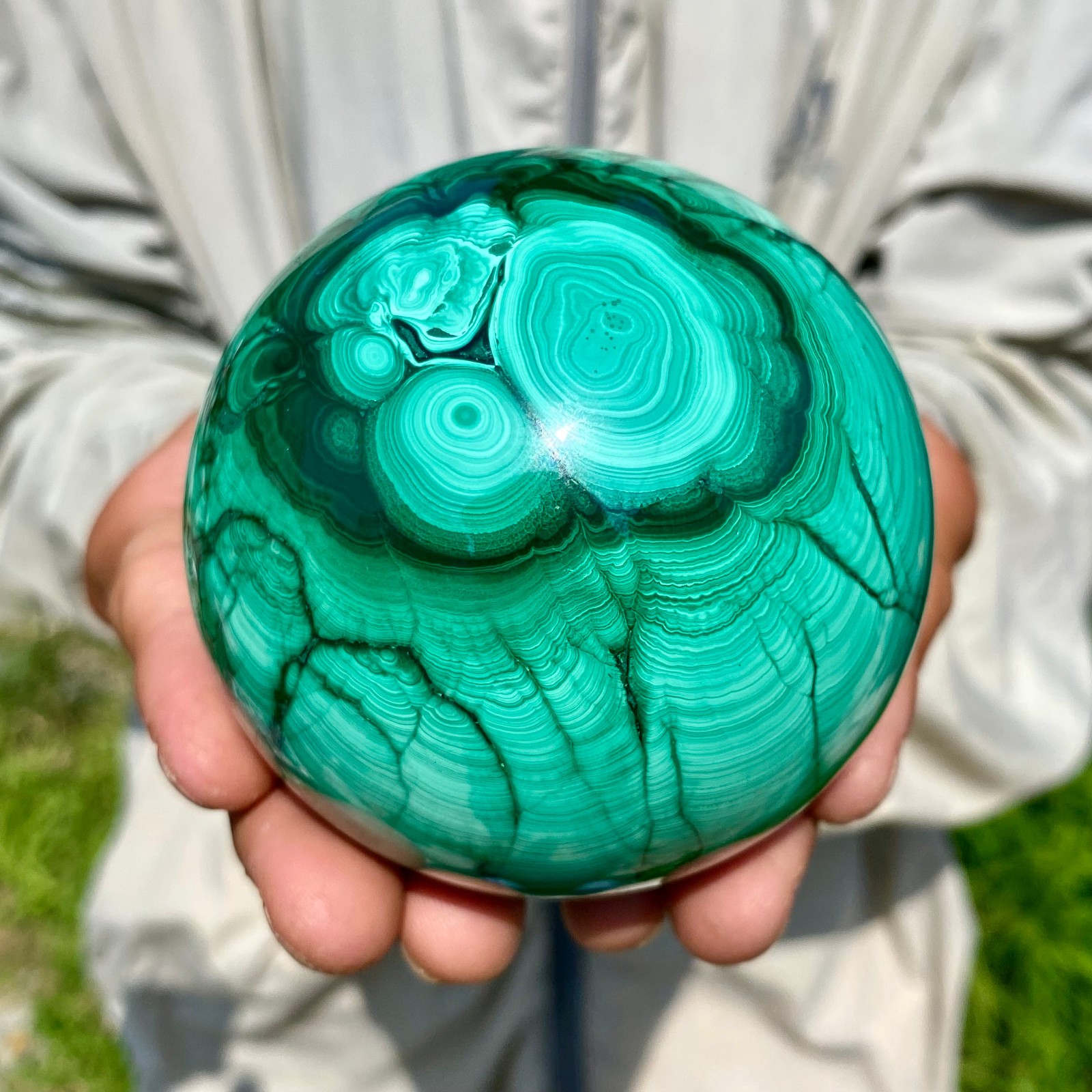 2.12LB Rare Natural Malachite quartz hand Carved sphere Crystal Healing Gem ball