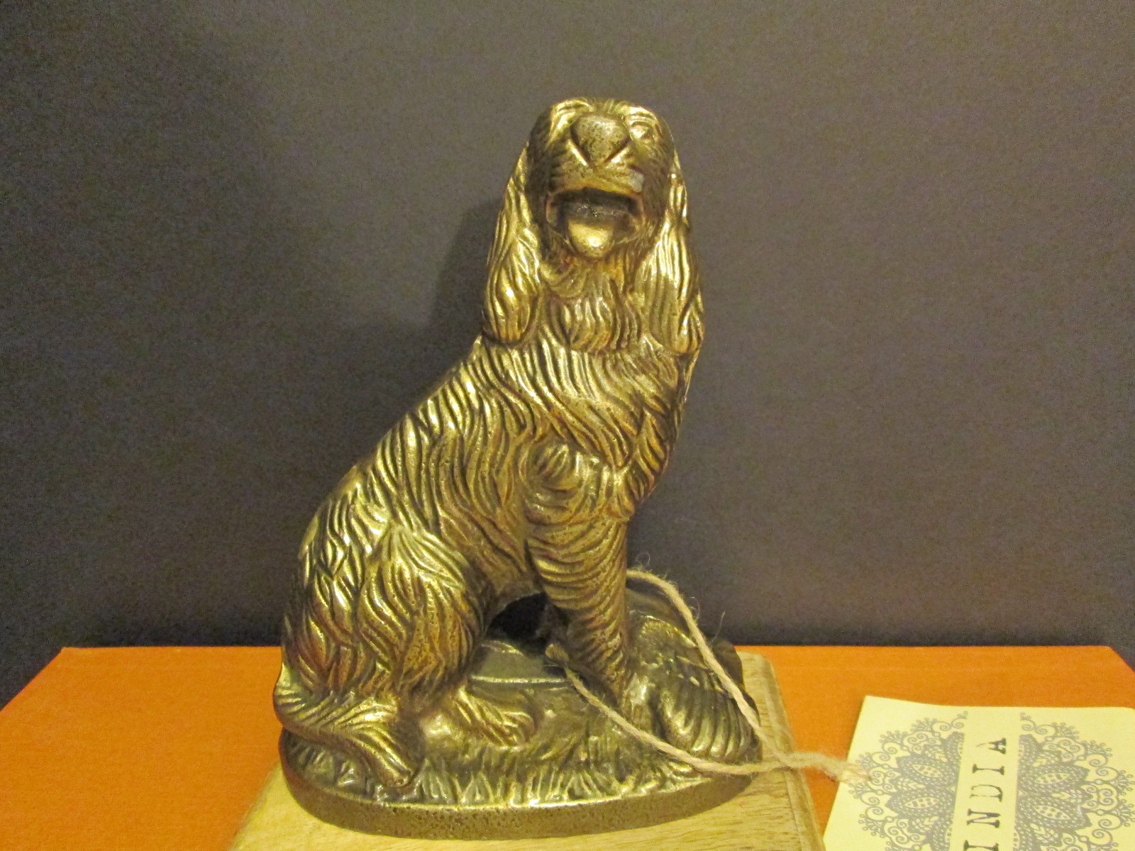 Cocker Spaniel Metal Figurine Statue on Wood Base, NEW