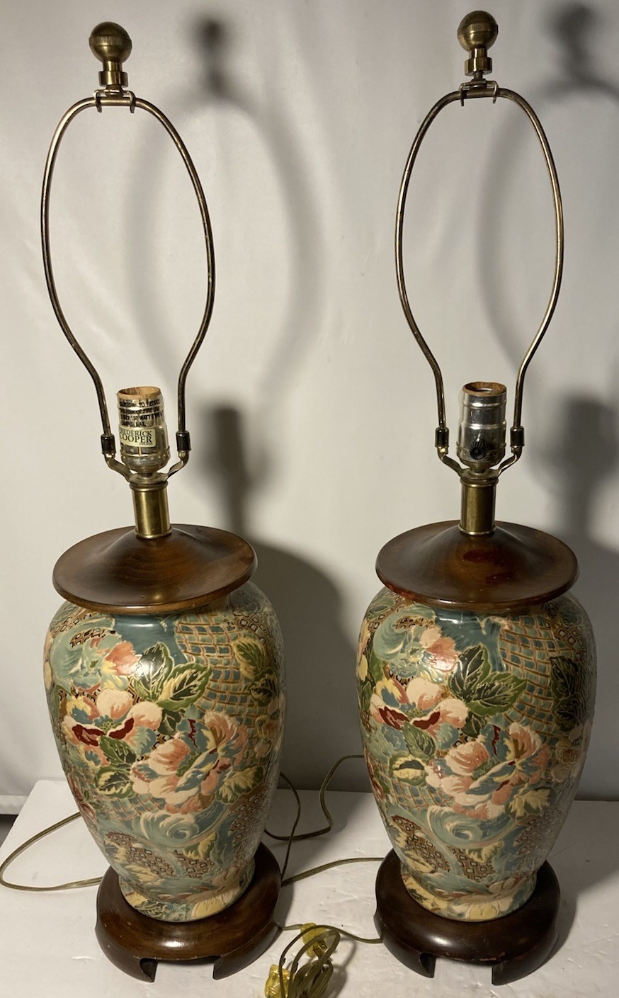 FREDRICK COOPER Gorgeous Matched Pair Hand Painted Raised Floral 29