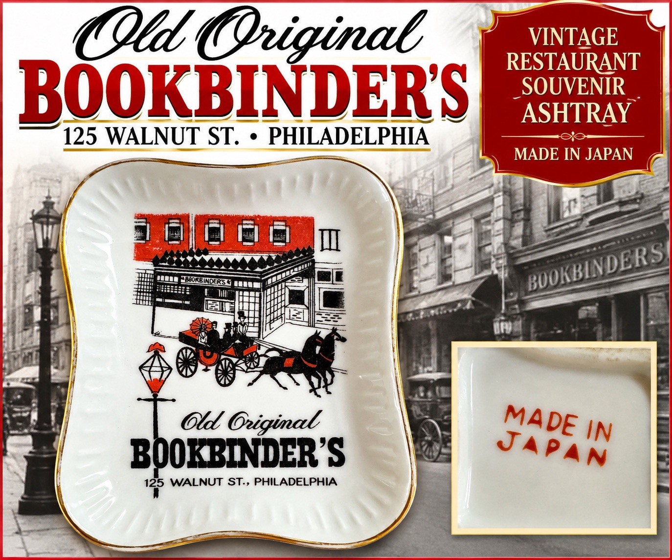 VTG Old Original Bookbinders Philadelphia Restaurant Trinket Dish Ceramic Scene
