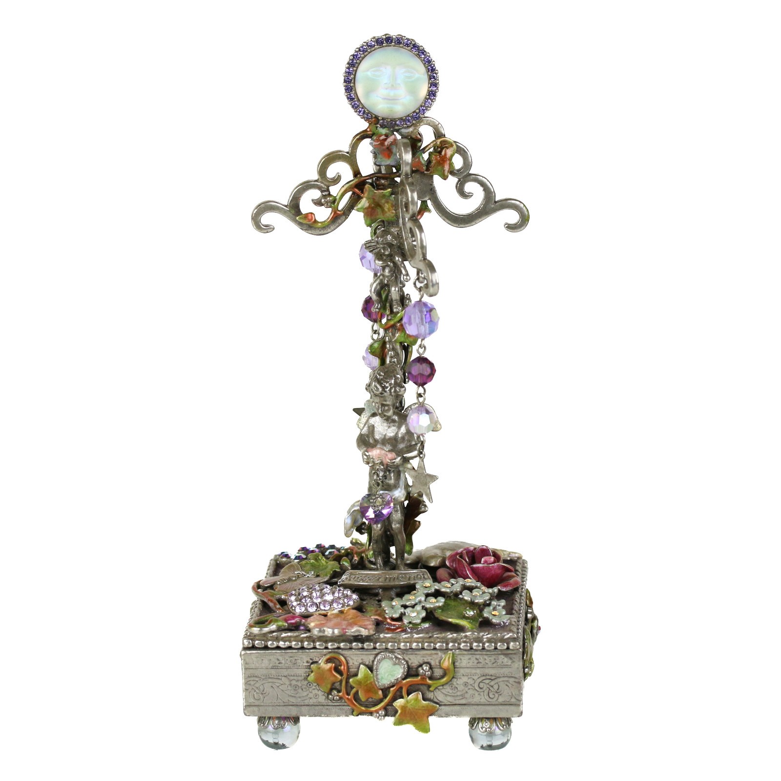 Rare Kirk’s Folly Forget Me Not Enamel Rhinestone & Glass Jewelry Trinket Box