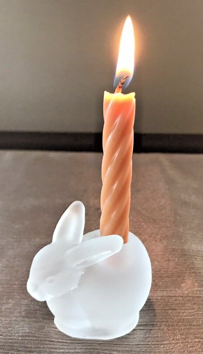 Satin Glass Bunny Rabbit Candle Holder Figurine Miniature Frosted White 2\