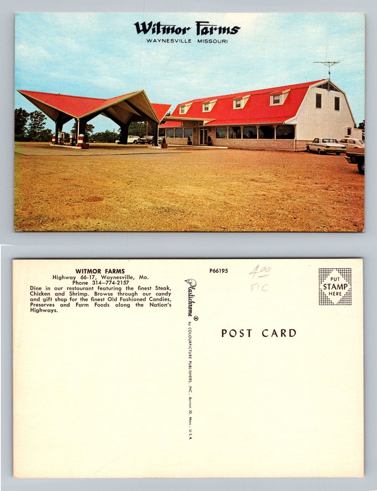 Waynesville, MO-Missouri, Witmor Farms Restaurant Highway 66-17 Vintage Postcard