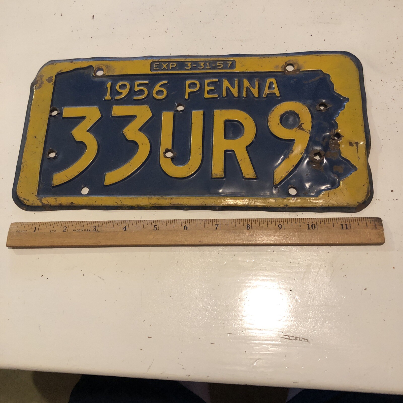 Vintage 1956 Penna Pennsylvania Pa License Plate 33UR9 Ford  Chevy Chevrolet