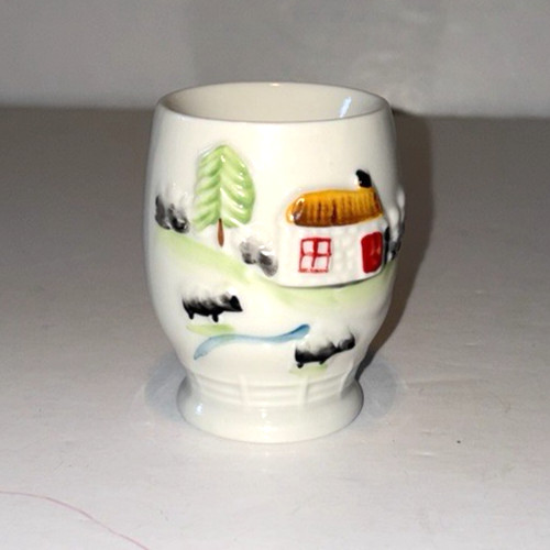 Belleek China Connemara Cottage Egg Cup Hand Painted Irish Porcelain