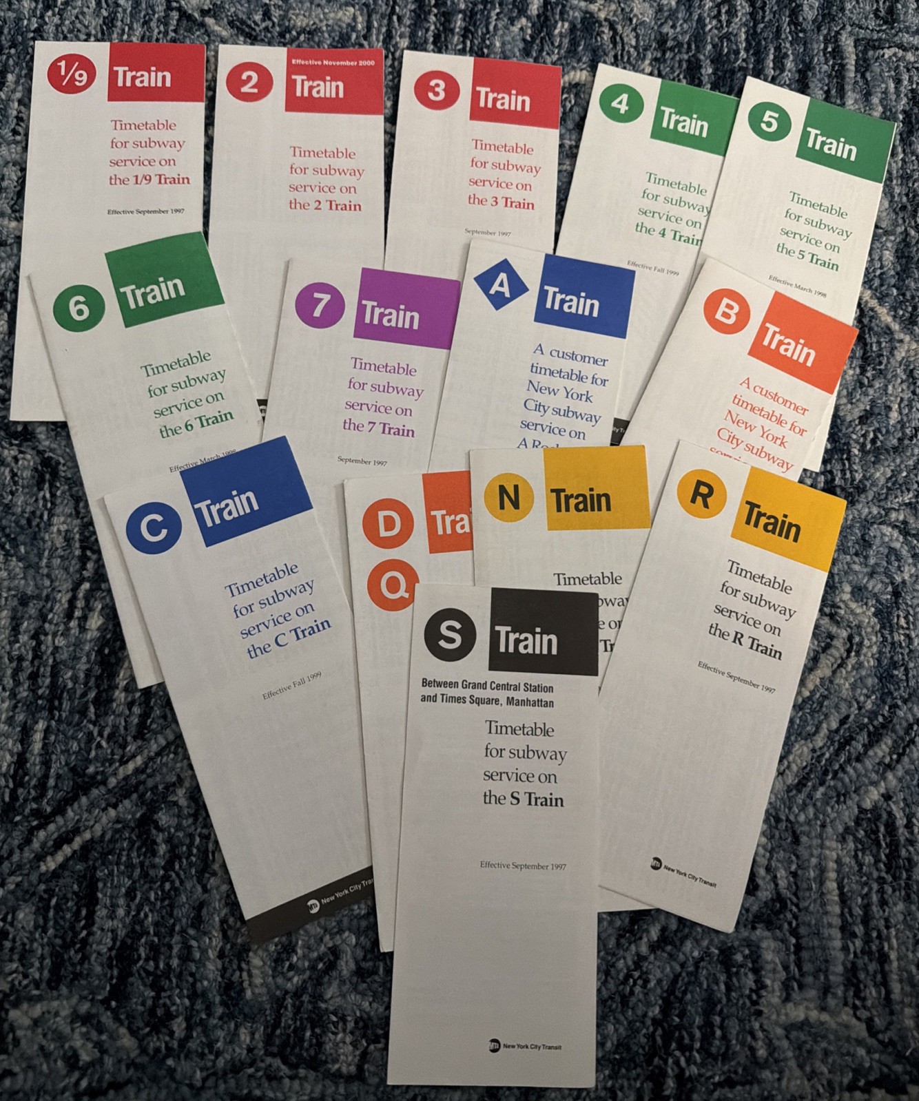 14 Vintage 90s MTA NYC Transit Timetables 1/9 2 3 4 5 6 7 A B C D Q N R S