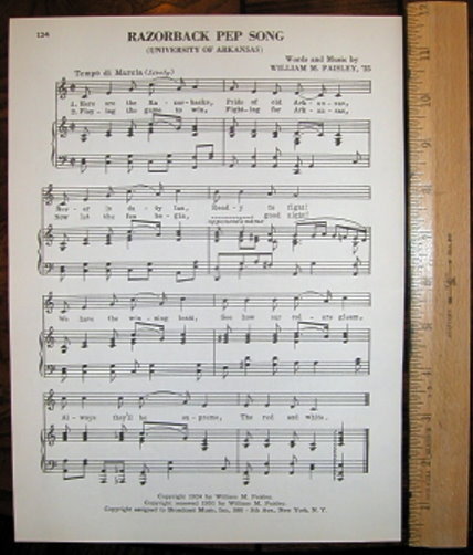 UNIVERSITY OF ARKANSAS Vintage Song Sheet c 1953 \