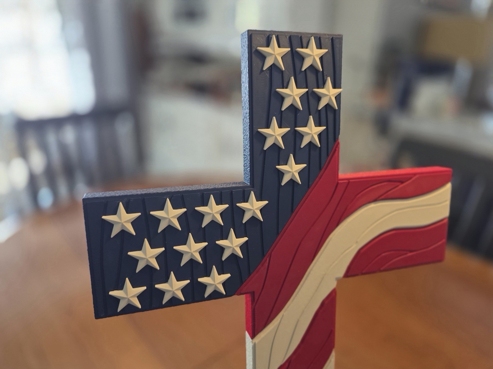 Patriotic 3D Printed American Flag Cross | USA Christian Wall Decor | Large 20”