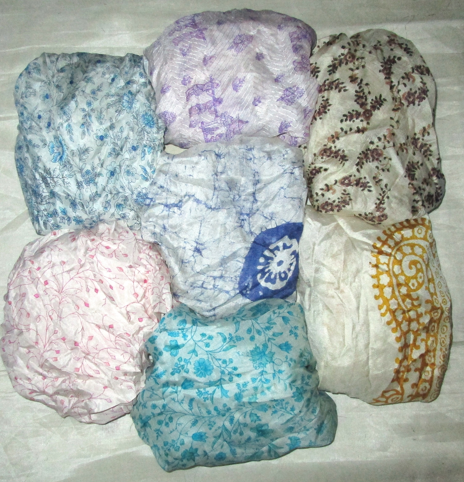 LOT PURE SILK Vintage Sari REMNANT Fabric 7 Pcs 1 ft Offwhite #ABDAF