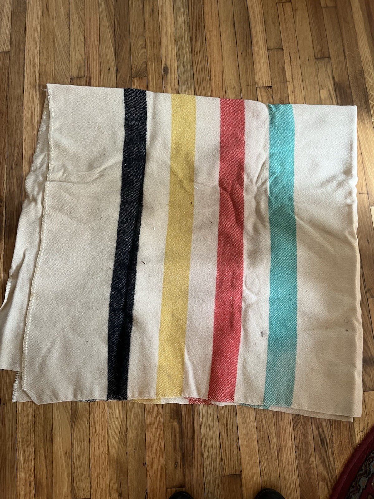 VTG 50s JC Penney Polar Star Golden Dawn 100% Wool Striped Blanket Throw 74x66”