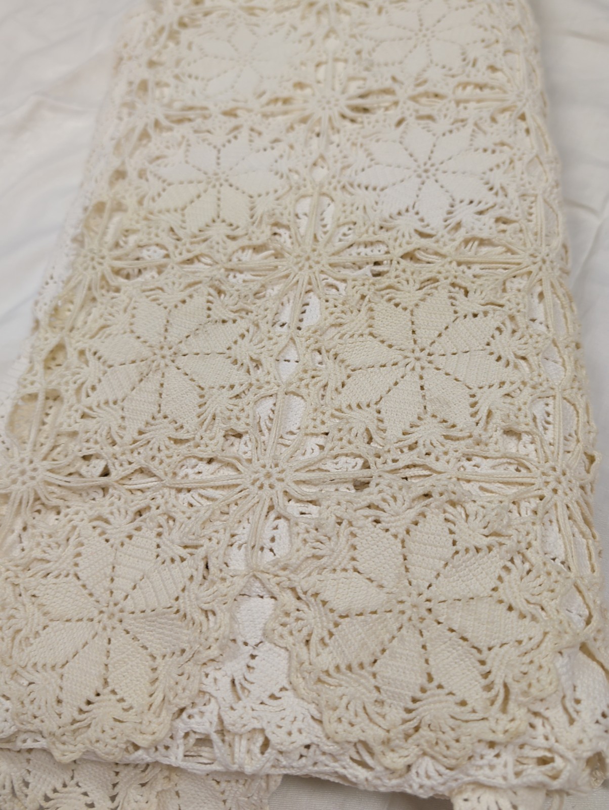 ANTIQUE COTTON HAND Crochet Coverlet TABLE CLOTH HAND MADE 72x82\