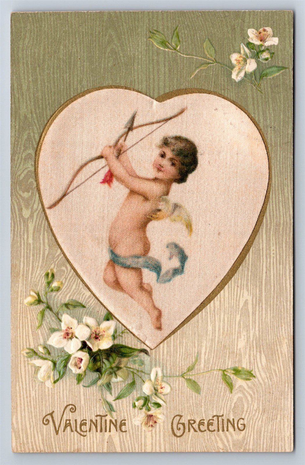 Postcard Valentines Day Silk John Winsch Cupid Flowers c1908 AD26 Postcard Valentines Day Silk John Winsch Cupid Flowers c1908 AD26