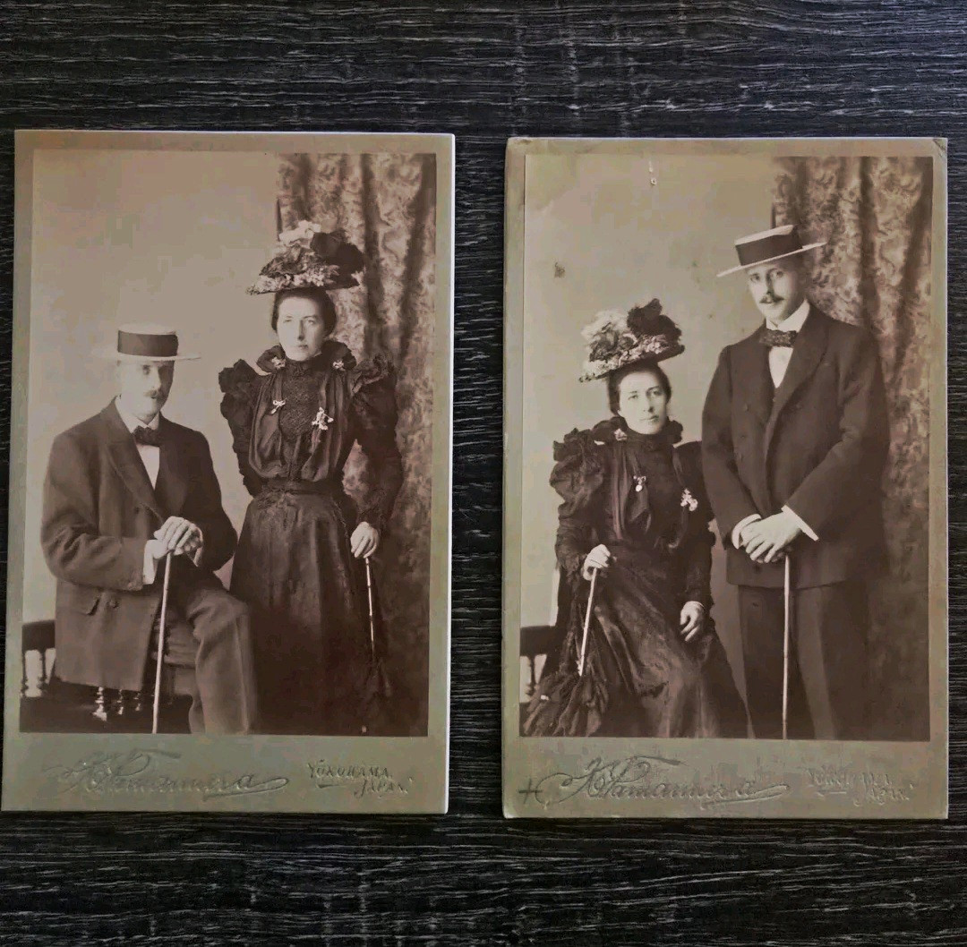 Rare K. Tamamura Yokohama Japan Cabinet Card Pair – Western Couple Meiji Era