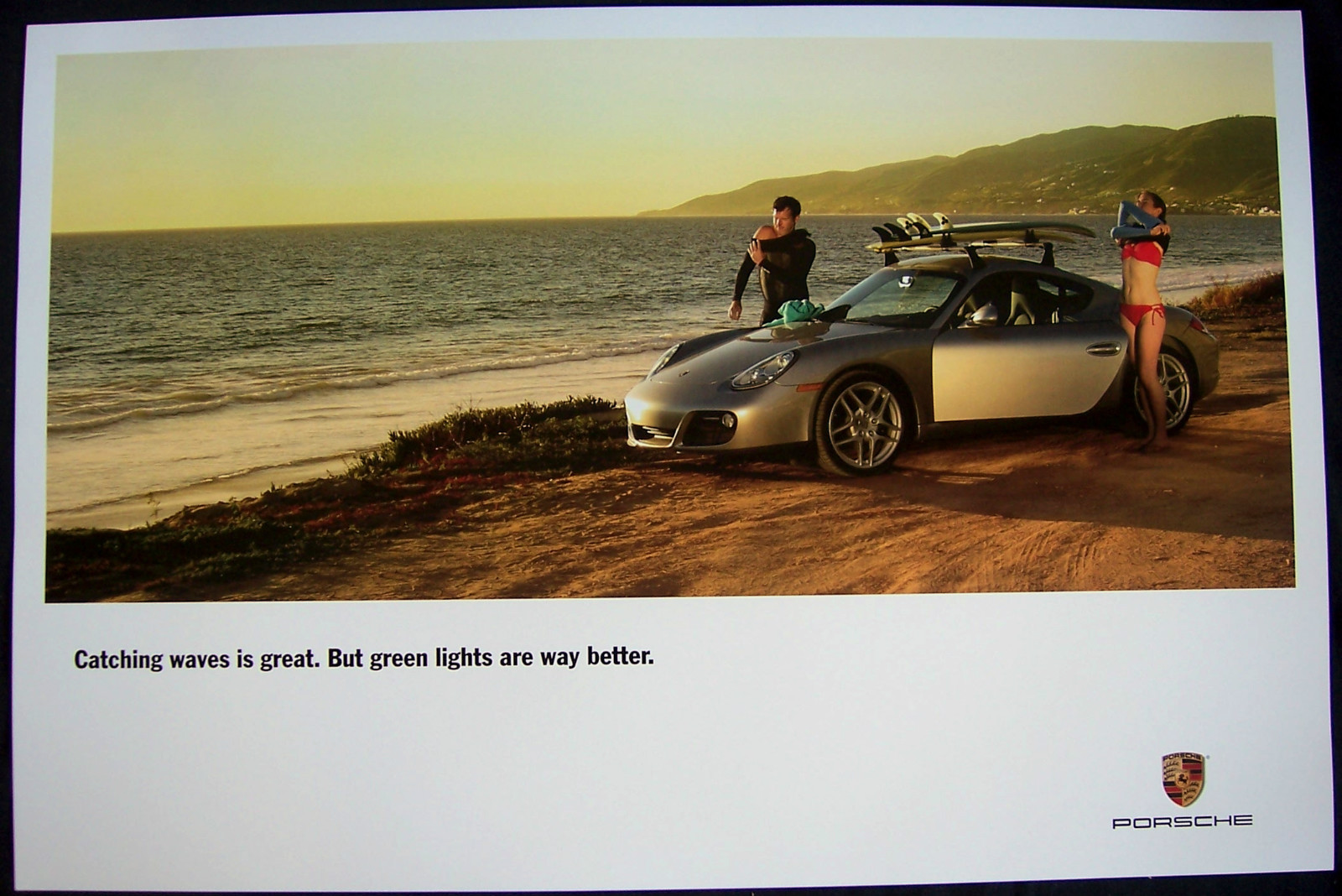 PORSCHE CAYMAN SURFBOARD SHOWROOM ADVERTISING POSTER 2007 - 2009 USA NEW RARE