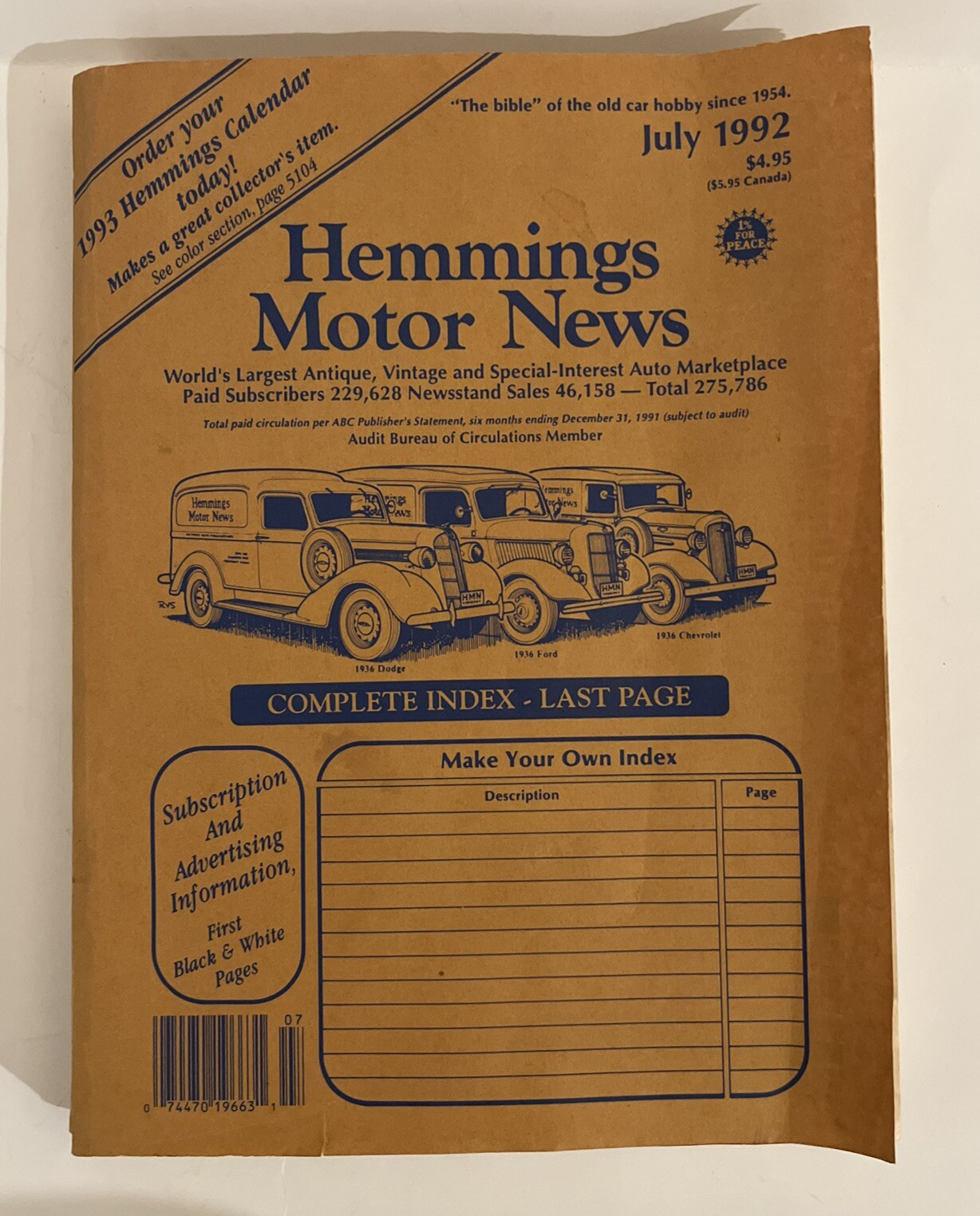 Vintage Hemmings Motor News July 1992 Auto Truck Harley Parts Magazine Catalog