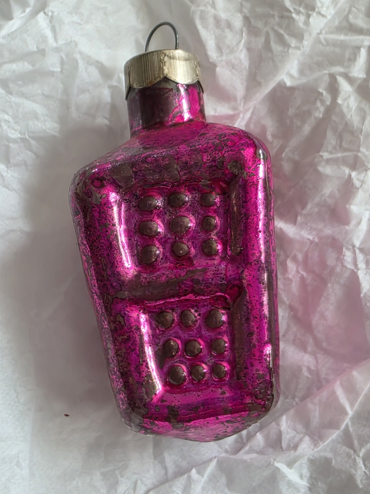 Vintage 40s Paragon Tic Tac Toe Lantern Fuchsia Pink Glass Christmas Ornament