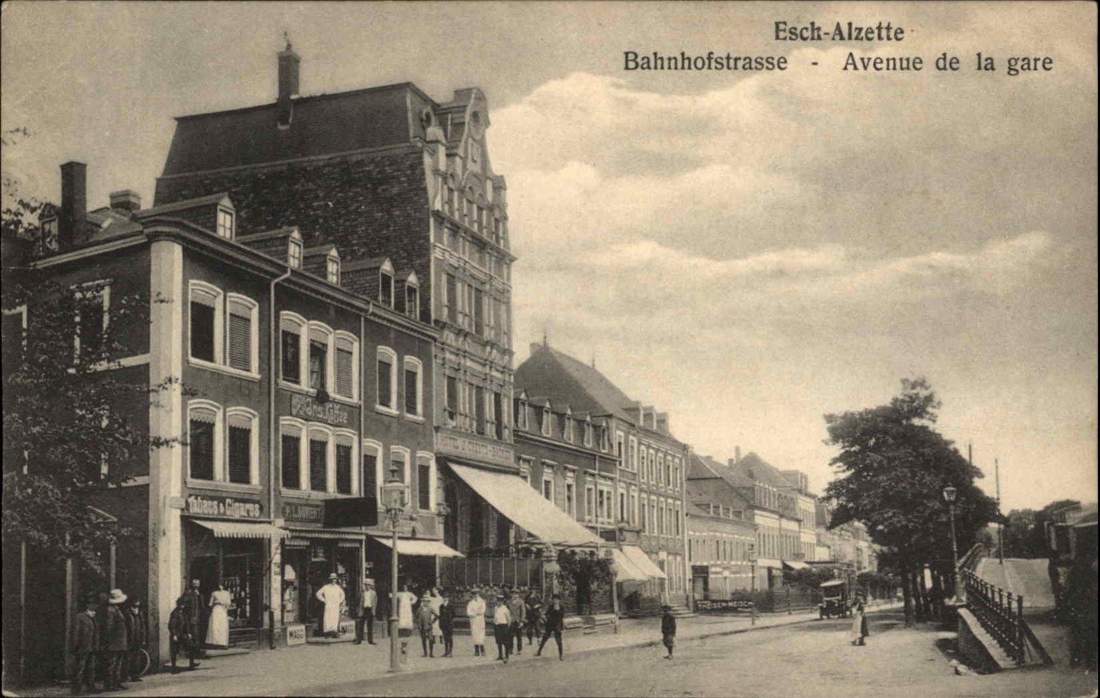 ESCH-SUR-ALZETTE LUXEMBOURG Bahnhofstrasse Street Scene Antique Postcard