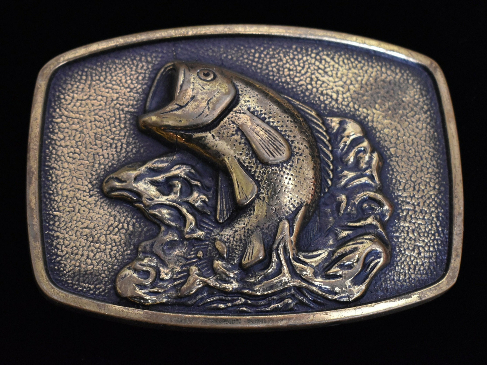 1981 Jumping Bass Fish Fishing Solid Brass Vintage Belt Buckle - BTS