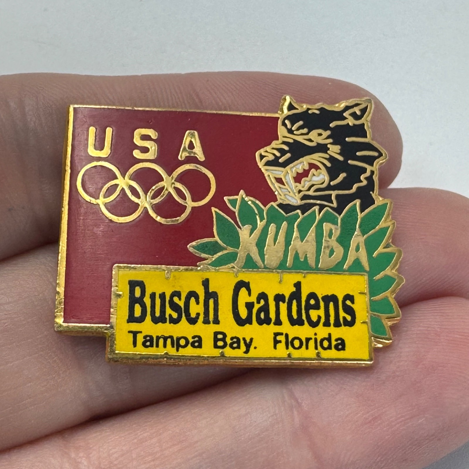 Vintage USA Olympics KUMBA Busch Gardens Tampa Bay Florida Lapel Pin