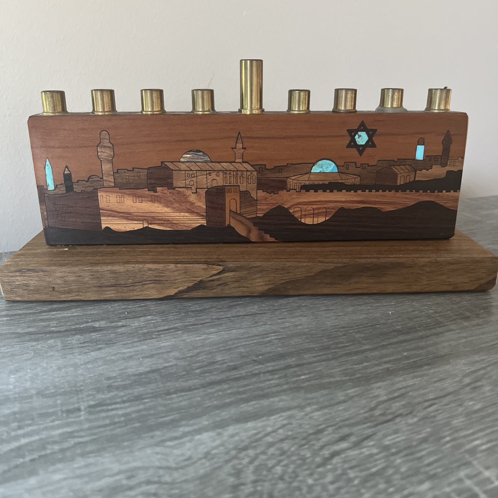 Gold Wood Box Menorah 11x5 inch 