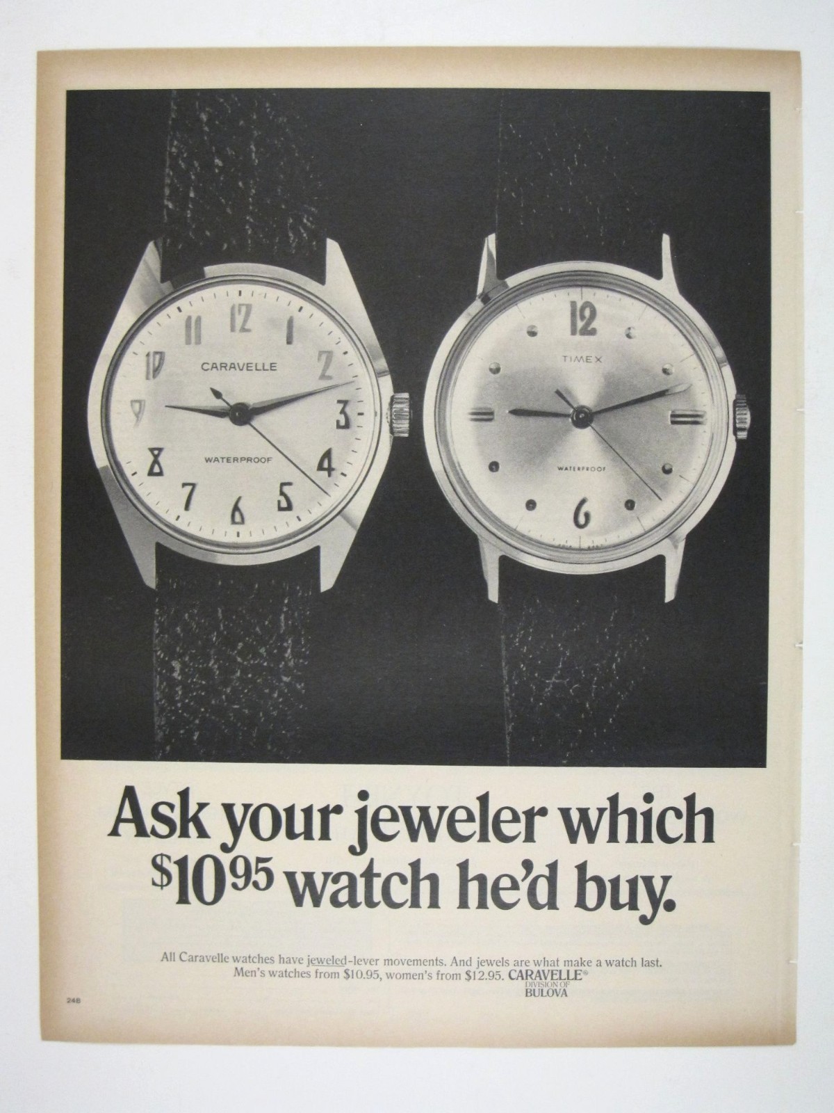 Print Ad Caravelle Timex Watches Waterproof MOD Men Fashion Vintage ADVERT