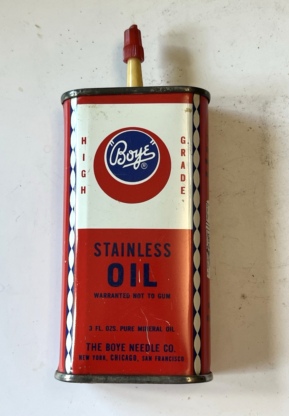 Vintage Boye High Grade Stainless Oil Metal Tin Has A Little Contents Left