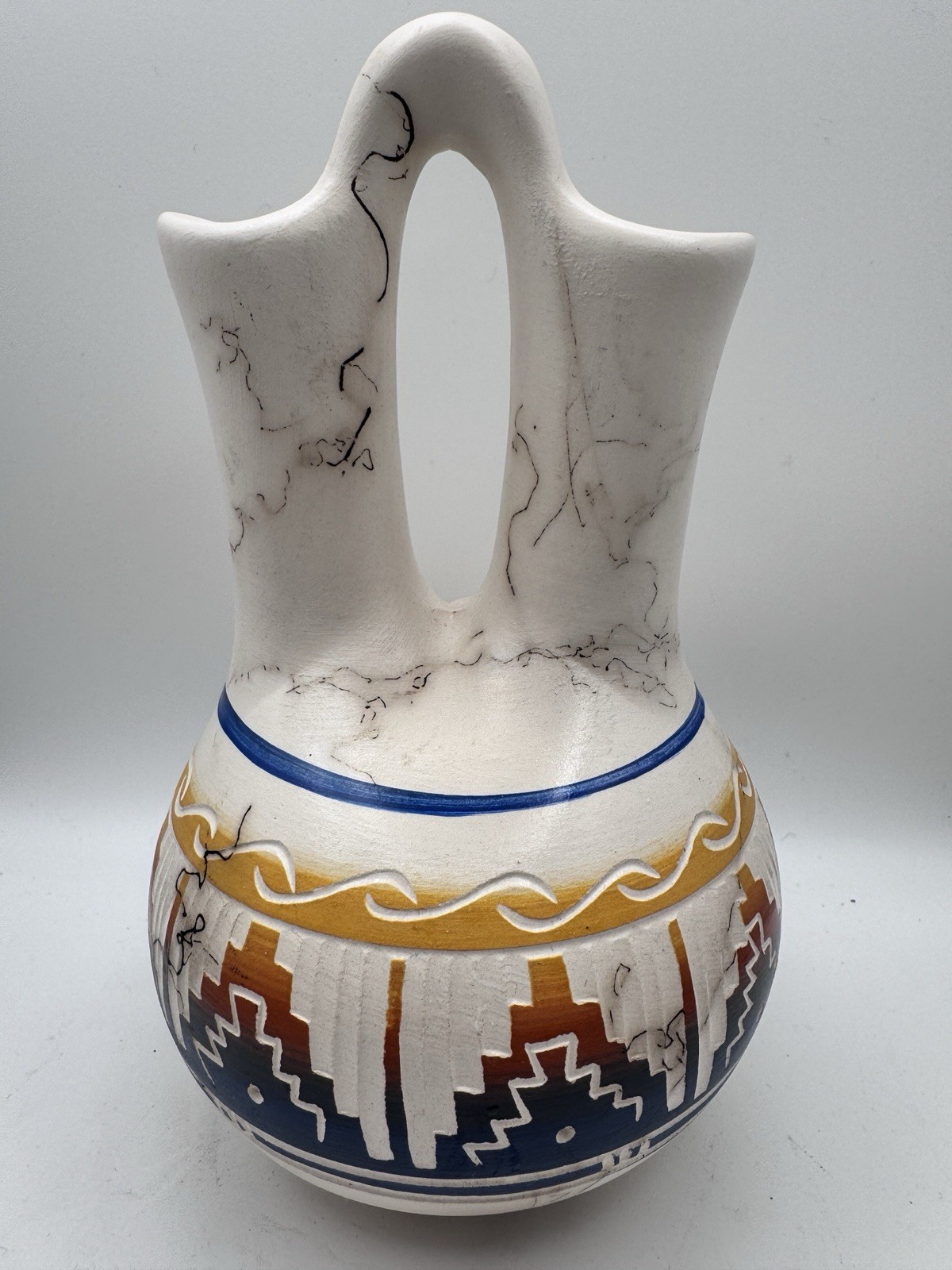 Authentic Navajo Horsehair 7” Pottery Vase Janice Charlie signed 2015