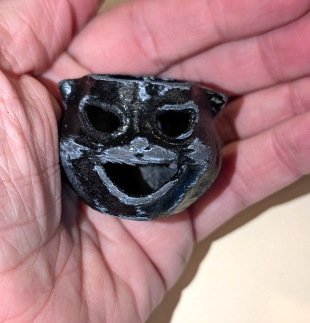 Dollhouse Miniature OOAK Halloween pulp paper mache style black cat head Lantern