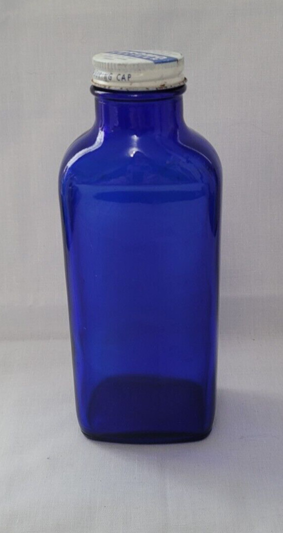 Cobalt Blue Glass Bottle With Screw Cap Bromo Seltzer