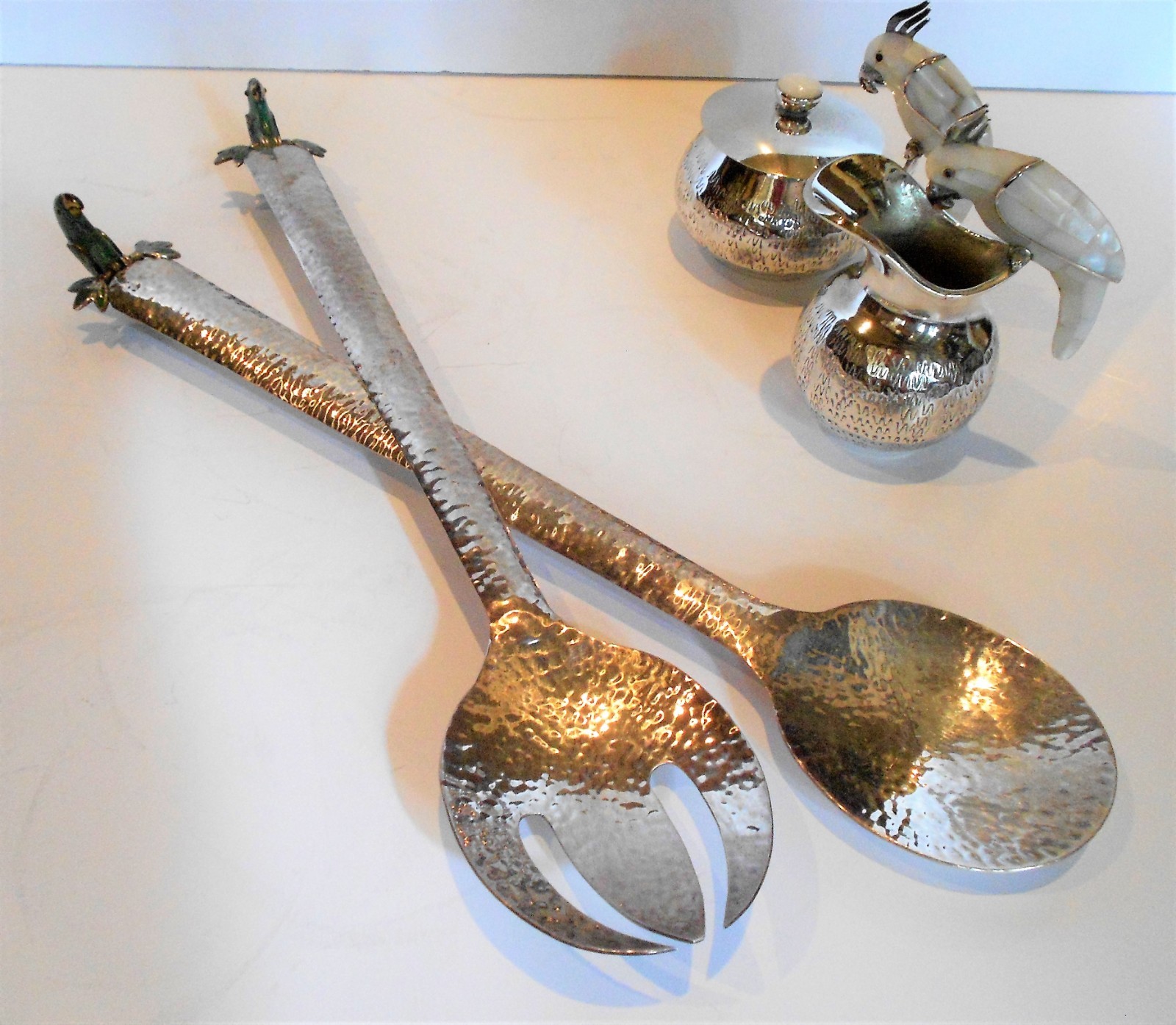 EMILIA LOS CASTILLO PLATEADO SERVING FORK SPOON NEIMAN MARCUS HUGE PARROTS