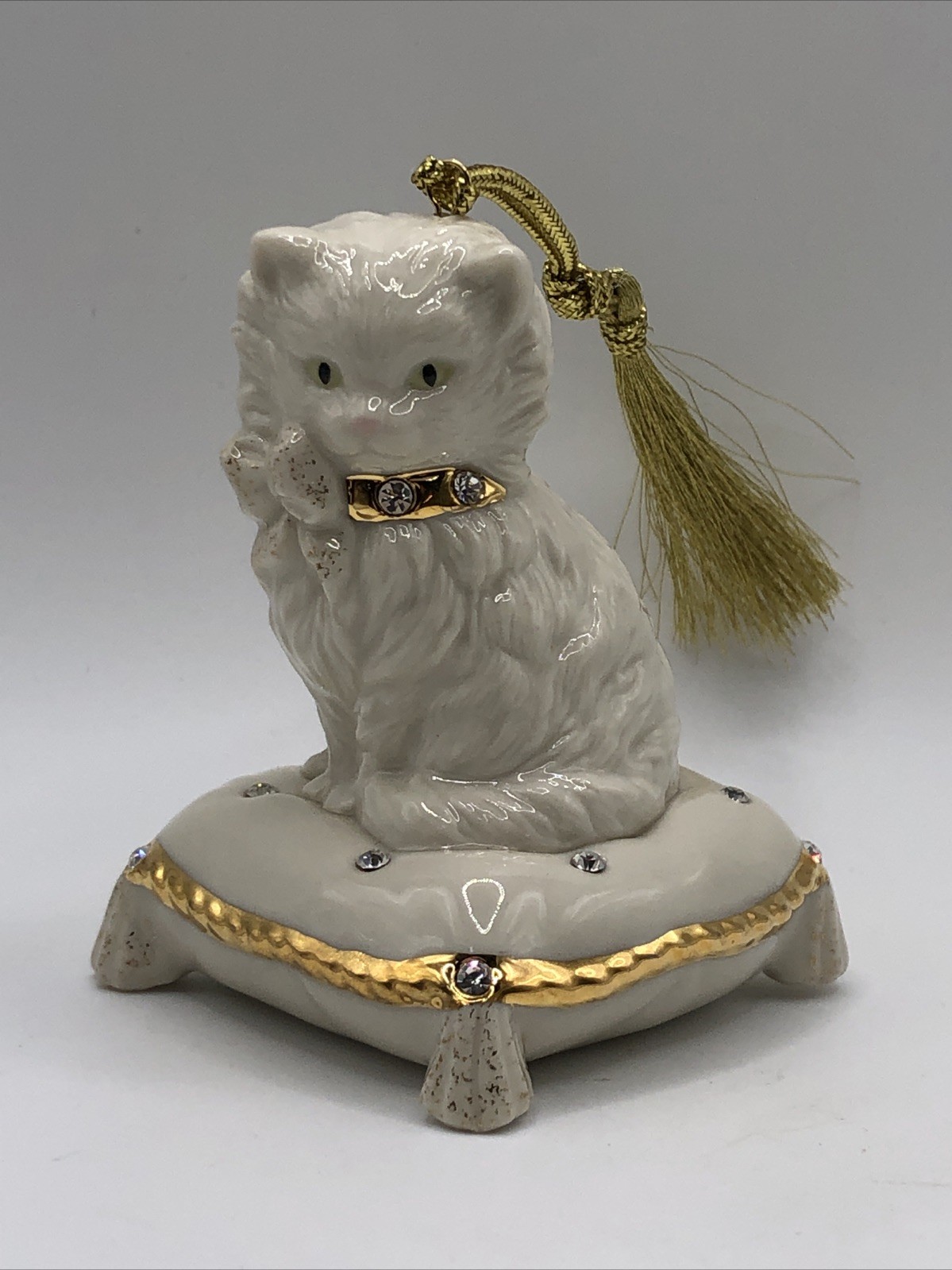 Lenox Razzle Dazzle Cat on Pillow Gold and Rhinestones Ornament