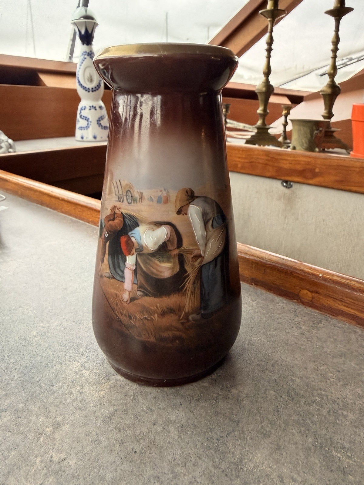 Antique Z. S. & Co. Bavaria Vase Circa 1880-1918 Brown Gold Guilt Pastoral Scene Antique Z. S. & Co. Bavaria Vase Circa 1880-1918 Brown Gold Guilt Pastoral Scene