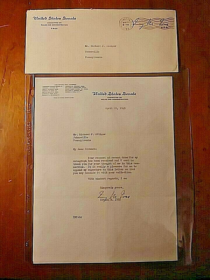 Irving M Ives ALS Signed Letter, 1949 Senator from New York w Envelope Autograph