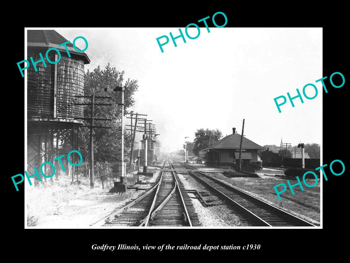 OLD 8x6 HISTORIC PHOTO OF GODFREY ILLINOIS THE RAILROAD DEPOT STATION c1930