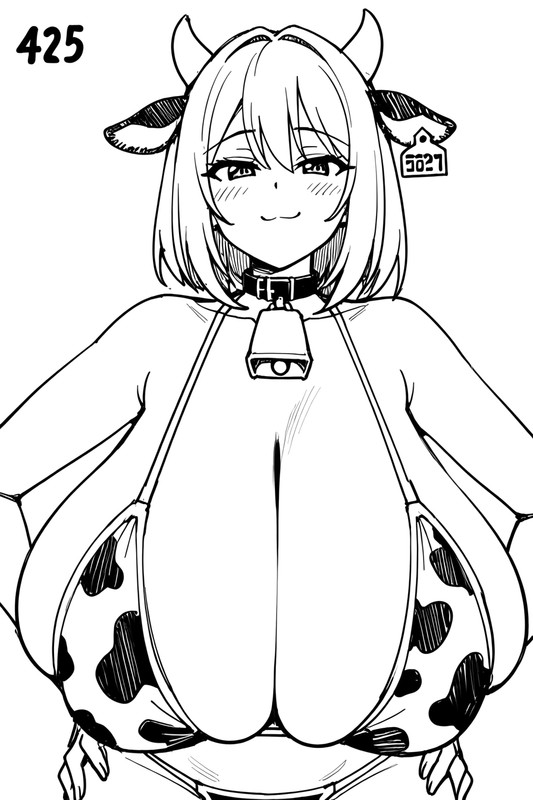 Cow Girl Ear Tag Smug Anime Girl Waifu 4x6 Manga Art Sticker